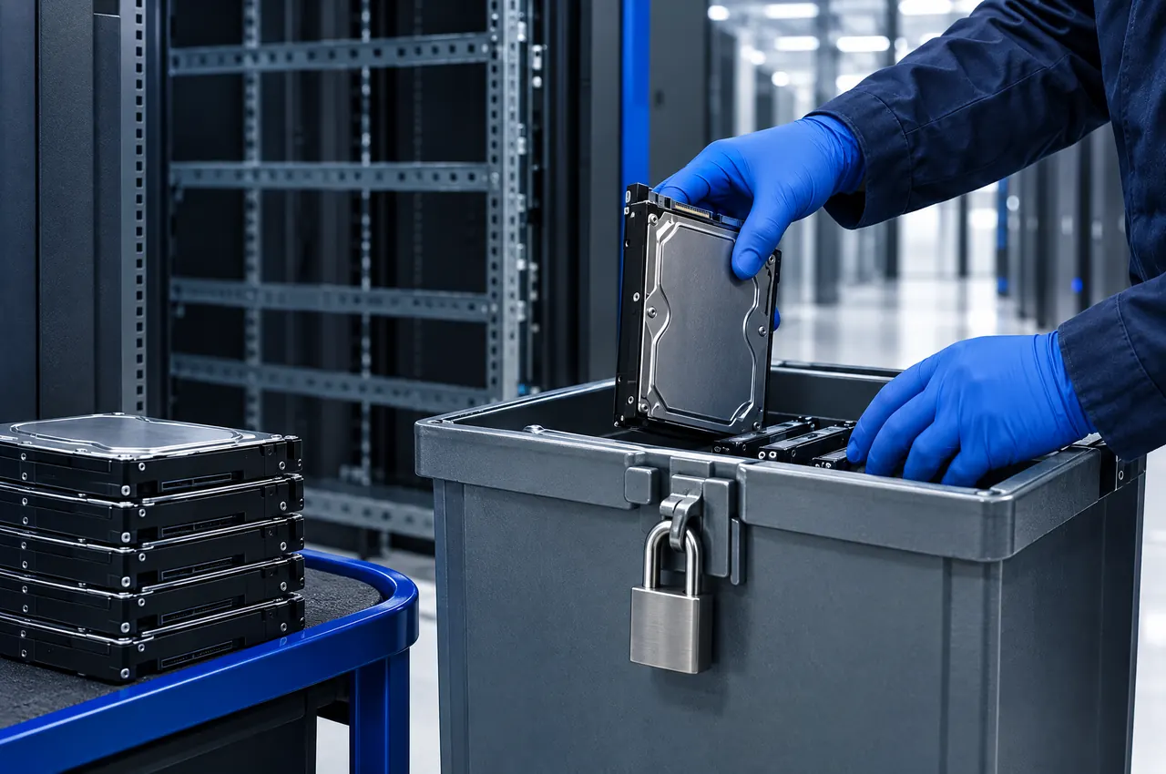 Hard drives going into a locked bin